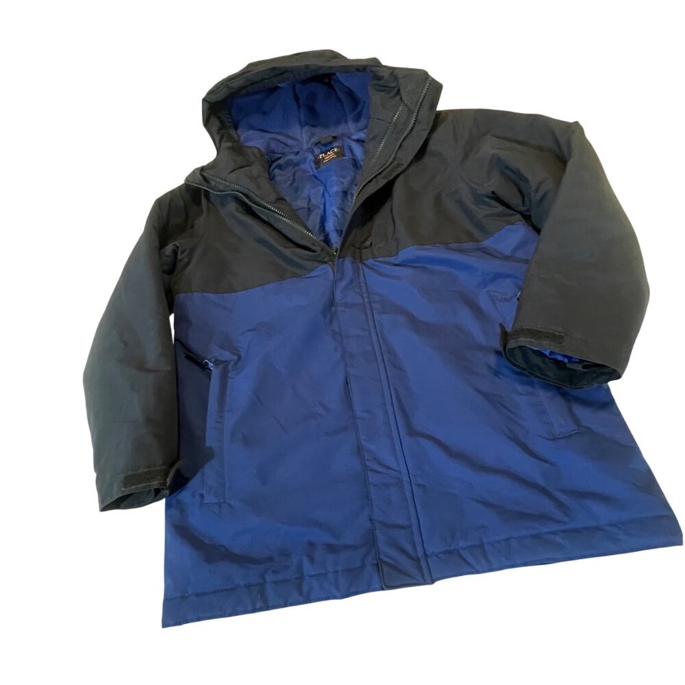 Childrens Place Kids Blue & Black Winter Coat Boys XL 14 Insulating Hooded Jacke
